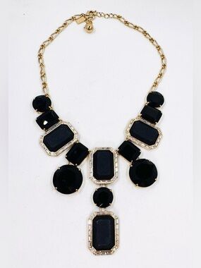 Kate Spade Gold-Tone Statement Necklace W/Black Gemstone & Rhinestone Accents